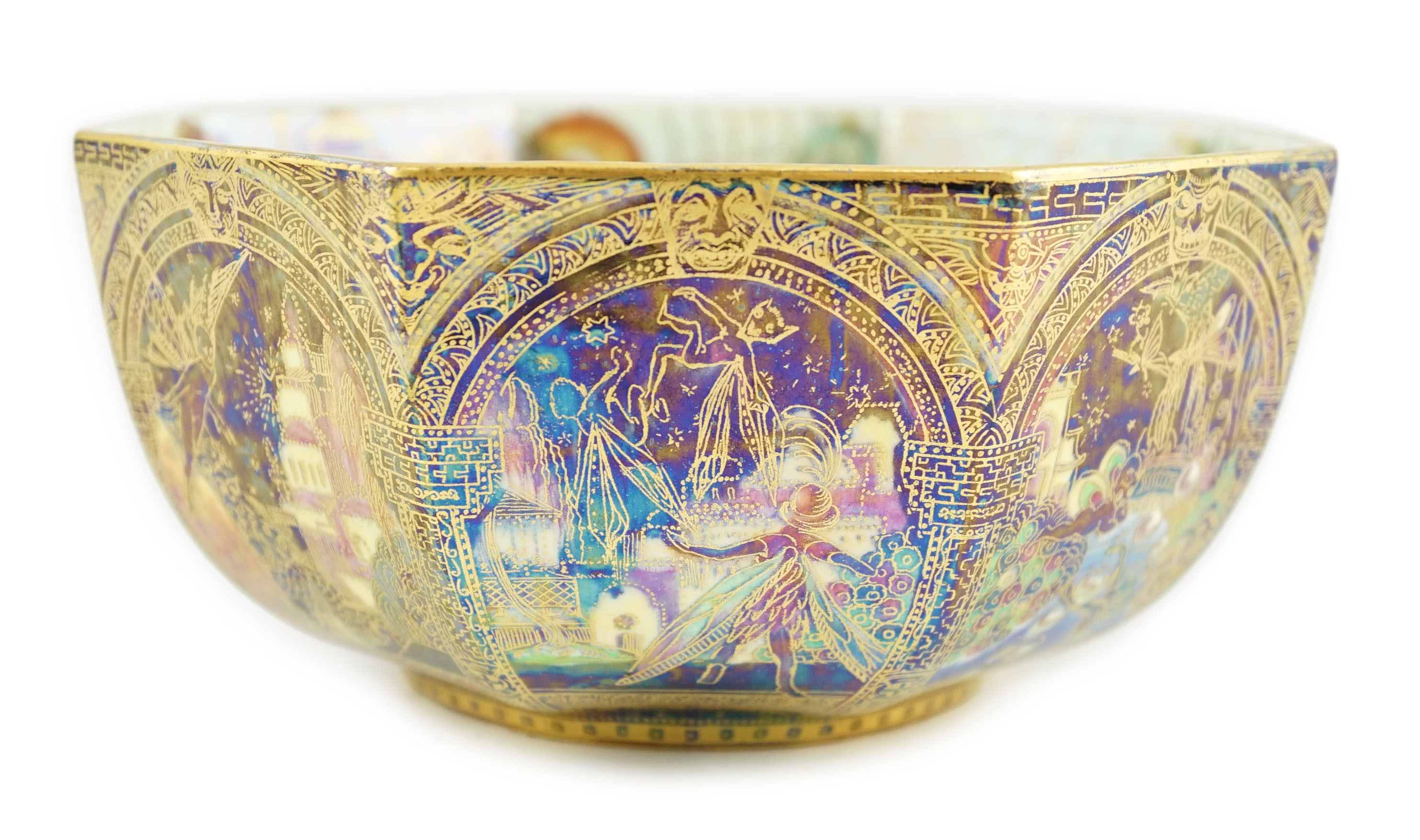 A Wedgwood Fairyland lustre octagonal bowl, designed by Daisy Makeig-Jones, pattern Z4968, 18cm wide